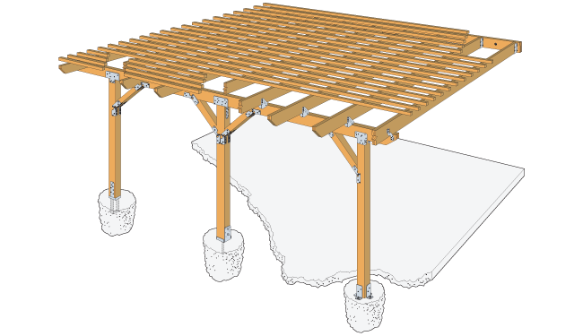 Complete connector system for patio cover construction.